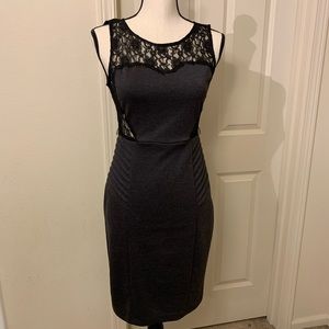 Sleeveless Lace Fitted Dress Grey Black XOXO 3/4
